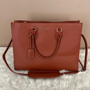 {Lovevook} Crossbody Vegan Leather Laptop Tote Bag in Brown